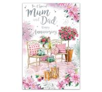 Kingfisher Cards Special Mum and Dad Anniversary Card, Sentimental Verse | Floral Garden Patio, Illustrated Inner, Made in the UK