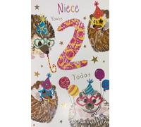Kingfisher Cards Special Niece 2nd Birthday Card, Hedgehog Party Design, Gold Foil Details
