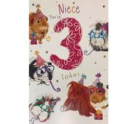 Kingfisher Cards, Special Niece 3rd Birthday Card, Guinea Pig Party Design with Gold Stars