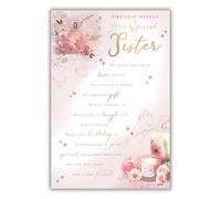 Kingfisher Cards Special Sister Birthday Card - Happy Birthday Card for Women with Sentimental Poem and Floral Perfume and Candles Design with a Foil Finish