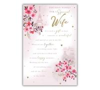 Kingfisher Cards Special Wife Birthday Card - Happy Birthday Card for Women with Sentimental Poem and Floral Paris Design with a Foil Finish