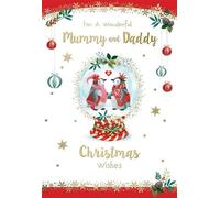 Kingfisher Cards Wonderful Mummy and Daddy Christmas Card - Penguins in a Snowglobe with an Embossed Foil Finish