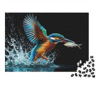 Kingfisher Catching Fish Premium 1000 Piece Jigsaw Puzzle for AdultsKingfisher Diving for Fish over Water Splash Thick Sturdy Vibrant Challenging Stress Relief Game 38x26cm/1000pcs