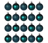 Kingfisher Deep Blue Teal Glitter Christmas Tree Baubles Decorations - Set of 20