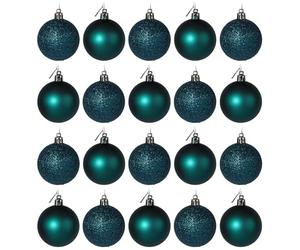 Kingfisher Deep Blue Teal Glitter Christmas Tree Baubles Decorations - Set of 20