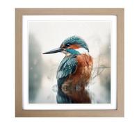 Kingfisher Double Exposure Framed Print | 18x18 Inch Oak Framed Wall Art | Ready to Hang | Modern Nature Picture | Living Room Bedroom Lounge Office