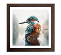 Kingfisher Double Exposure Framed Wall Art Print, Ready to Hang Picture for Living Room Bedroom Home Office, Walnut 18 x 18 Inch (45 x 45 cm)