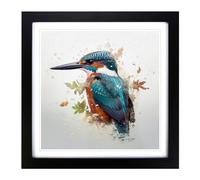Kingfisher Double Exposure No.1 Framed Print | 18x18 Inch Black Framed Wall Art | Ready to Hang | Modern Nature Picture | Living Room Bedroom Lounge Office