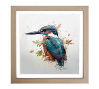 Kingfisher Double Exposure No.1 Framed Print | 18x18 Inch Oak Framed Wall Art | Ready to Hang | Modern Nature Picture | Living Room Bedroom Lounge Office