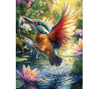 Kingfisher Flying Over A Lotus Pond 300 Pc DIY Jigsaw Puzzle Wildlife Pet Puzzles for Adults Teens Hard Challenging Team Building Stress Reducing Autumn Gift 300 PCS