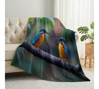 Kingfisher Forest Lightweight Cozy Throw Blanket, Yellow Blue Printed Soft Warm Flannel Throws, Photography Nature Washable Fuzzy Blanket for Bedroom Living Rooms Chair Sofa Home Decor, 127 x 152 cm