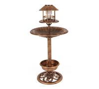 Kingfisher Garden Bird Bath&Feeding Table Station&Solar LED Light Bronze Effect