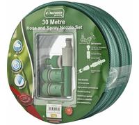 Kingfisher Garden Hose Pipe & Nozzle Spray Gun Set, 30m, Green