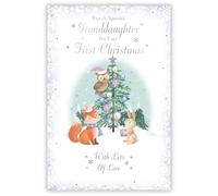 Kingfisher Granddaughter Christmas Card, Single - Christmas Cards with Cute Animals in the Snow Design and Special Finish - Eco-Friendly Xmas Card with Envelope
