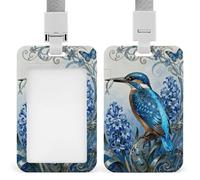 Kingfisher Hyacinth Bloom Id Badge Holder with Breakaway Lanyard Abs Plastic Name Tag Holder Vertical Clear Front Window Push Slide Card Protector Gift for NurseTeacher Office Staff & Events