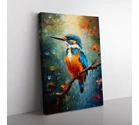 Kingfisher Impressionism Art No.2 Canvas Print for Living Room Bedroom Home Office Décor, Wall Art Picture Ready to Hang, 76x50 cm (30x20 Inch)