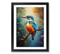 Kingfisher Impressionism No.2 Framed Print | A2 Black Framed Wall Art | Ready to Hang | Impressionist Nature Picture | Living Room Bedroom Lounge Office