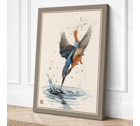 Kingfisher in Flight Japandi Canvas Wall Art Print 18x12 Inch (46 x 30 cm)