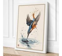 Kingfisher in Flight Japandi Canvas Wall Art Print 18x12 Inch (46 x 30 cm)