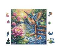 Kingfisher in Lotus Pond 100 Piece Count Premium Jigsaw Puzzle For Adults Teens 14+ Concentration Training Indoor Game Family Game Night Sturdy Paperboard 28x28cm