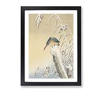 Kingfisher In The Snow By Ohara Koson Asian Japanese Framed Print | A3 Black Framed Wall Art | Ready to Hang | Asian Landscape Picture | Living Room Bedroom Lounge Office