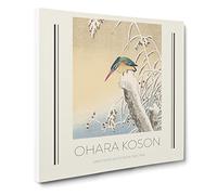 Kingfisher In The Snow By Ohara Koson Exhibition Museum Asian Japanese Canvas Wall Art Print Ready to Hang, Framed Picture for Living Room Bedroom Home Office Décor, 14x14 Inch (35x35 cm)