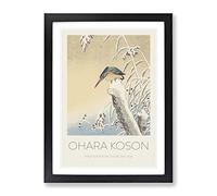 Kingfisher In The Snow By Ohara Koson Exhibition Museum Asian Japanese Framed Print | A2 Black Framed Wall Art | Ready to Hang | Asian Landscape Picture | Living Room Bedroom Lounge Office
