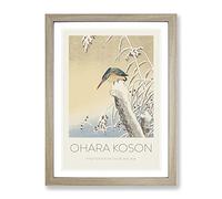 Kingfisher In The Snow By Ohara Koson Exhibition Museum Asian Japanese Framed Print | A4 Oak Framed Wall Art | Ready to Hang | Asian Landscape Picture | Living Room Bedroom Lounge Office