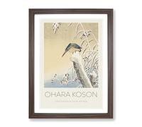 Kingfisher In The Snow By Ohara Koson Exhibition Museum Asian Japanese Framed Print | A4 Walnut Framed Wall Art | Ready to Hang | Asian Landscape Picture | Living Room Bedroom Lounge Office
