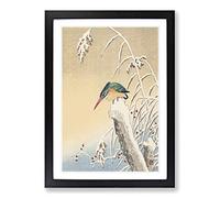 Kingfisher in The Snow by Ohara Koson Framed Print | A2 Black Framed Wall Art | Ready to Hang | Modern Landscape Picture | Living Room Bedroom Lounge Office