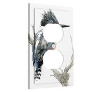 Kingfisher Light Switch Cover Plates/Outlet Covers, Blue and White Winter Bird Design, Modern Home Wall Decor, Thermoplastic Standard Size Single Duplex Outlet