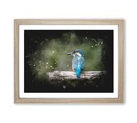 Kingfisher Looking West Paint Splash Modern Art Framed Print | A4 Oak Framed Wall Art | Ready to Hang | Modern Nature Picture | Living Room Bedroom Lounge Office