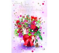 Kingfisher Nan Christmas Card, Single - Christmas Cards with an Artistic Winter Floral Bouquet Design and Special Finish - Eco-Friendly Xmas Card with Envelope