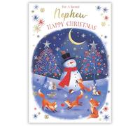 Kingfisher Nephew Card, Single - Christmas Cards with a Jolly Snowman and Animals Design and Special Finish - Eco-Friendly Xmas Card with Envelope
