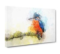 Kingfisher on a Branch Canvas Print | Gallery Wrapped 30mm Frame Wall Art | 30x20 inches | Ready to Hang | Abstract Bird Picture | Living Room Bedroom Lounge Office