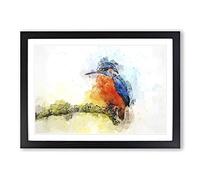 Kingfisher on a Branch in Abstract Framed Print | A2 Black Framed Wall Art | Ready to Hang | Abstract Fantasy Picture | Living Room Bedroom Lounge Office
