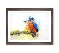 Kingfisher On A Branch In Abstract Modern Art Framed Wall Art Print, Ready to Hang Picture for Living Room Bedroom Home Office Décor, Walnut A2 (64 x 46 cm)