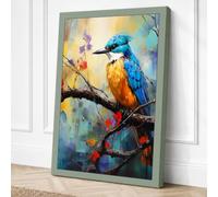 Kingfisher on Branch Boho Canvas Wall Art Print 24x16 Inch