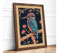 Kingfisher on Branch Botanical Framed Wall Art Print A1 (84.1×59.4cm) Walnut, Wall Decor for Living Room, Bedroom, Office & Home, Ready to Hang, Art Gift