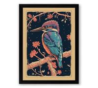 Kingfisher on Branch Botanical Framed Wall Art Print A3 (42×29.7cm) Black, Wall Decor for Living Room, Bedroom, Office & Home, Ready to Hang, Art Gift