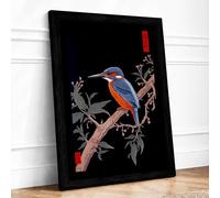 Kingfisher on Branch Botanical Framed Wall Art Print A3 (42×29.7cm) Black, Wall Decor for Living Room, Bedroom, Office & Home, Ready to Hang, Art Gift
