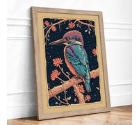 Kingfisher on Branch Botanical Framed Wall Art Print A3 (42×29.7cm) Oak, Wall Decor for Living Room, Bedroom, Office & Home, Ready to Hang, Art Gift