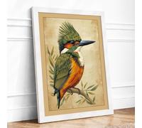 Kingfisher on Branch Botanical Framed Wall Art Print A3 (42×29.7cm) White, Wall Decor for Living Room, Bedroom, Office & Home, Ready to Hang, Art Gift
