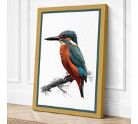 Kingfisher on Branch Canvas Wall Art Print 18x12 Inch (46 x 30 cm)