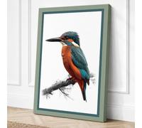 Kingfisher on Branch Canvas Wall Art Print 24x16 Inch