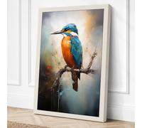 Kingfisher on Branch Japandi Canvas Wall Art Print 24x16 Inch