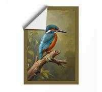 Kingfisher on Branch Japandi Unframed Wall Art Print A4 (29.7×21cm), Wall Decor for Living Room, Bedroom, Office & Home, Art Gift