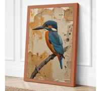 Kingfisher on Branch Vintage Canvas Wall Art Print 24x16 Inch