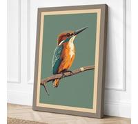 Kingfisher on Branch Vintage Canvas Wall Art Print 24x16 Inch