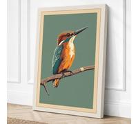 Kingfisher on Branch Vintage Canvas Wall Art Print 24x16 Inch